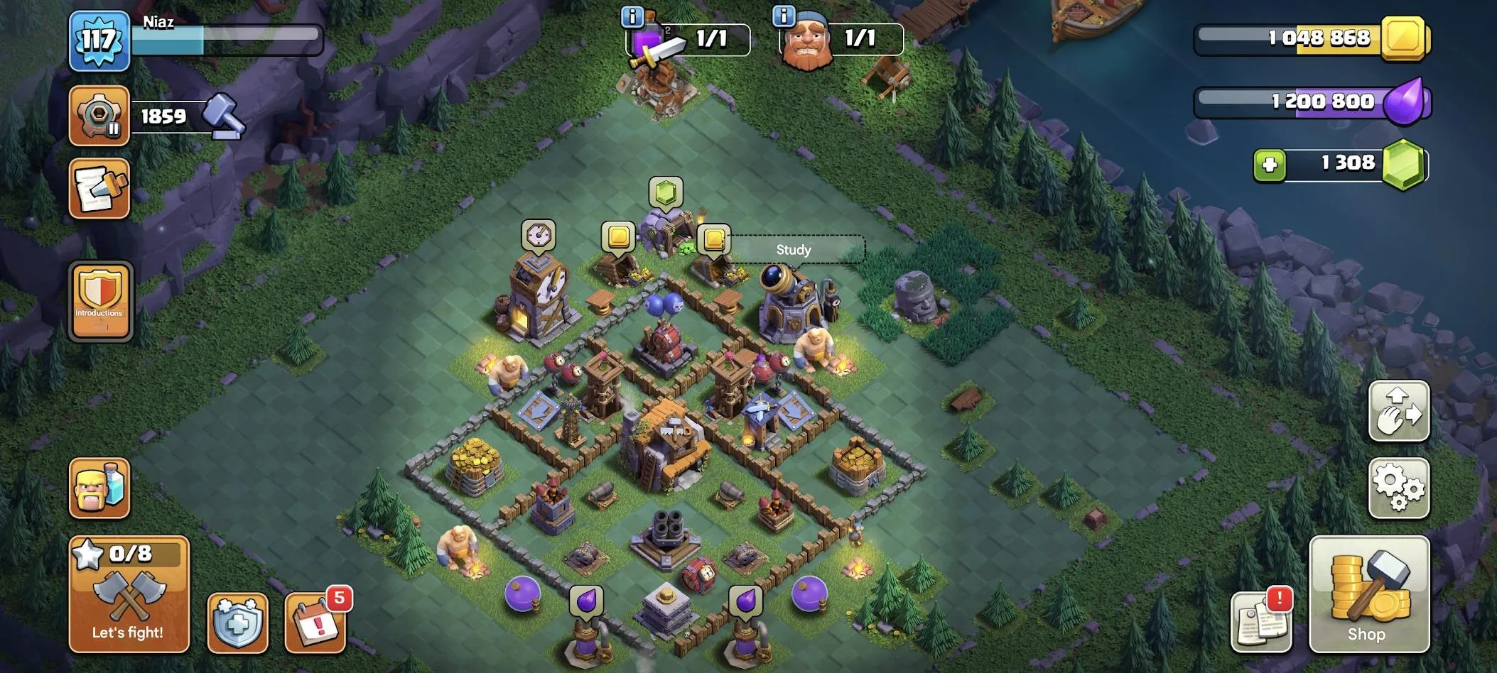 COC566 TH13 117 LVL 40/40/10 Heroes 5 Builders 1300 Gems Royal Champion Skin Troops Skins Items Nickname Change 